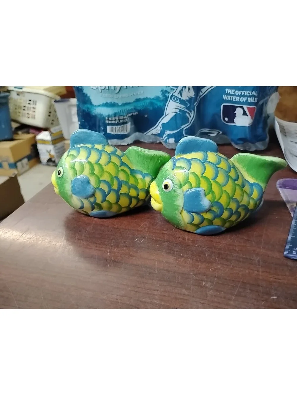 Nautical Beach Cottage Anthropomorphic Ceramic Fish Face Salt & Pepper Shakers